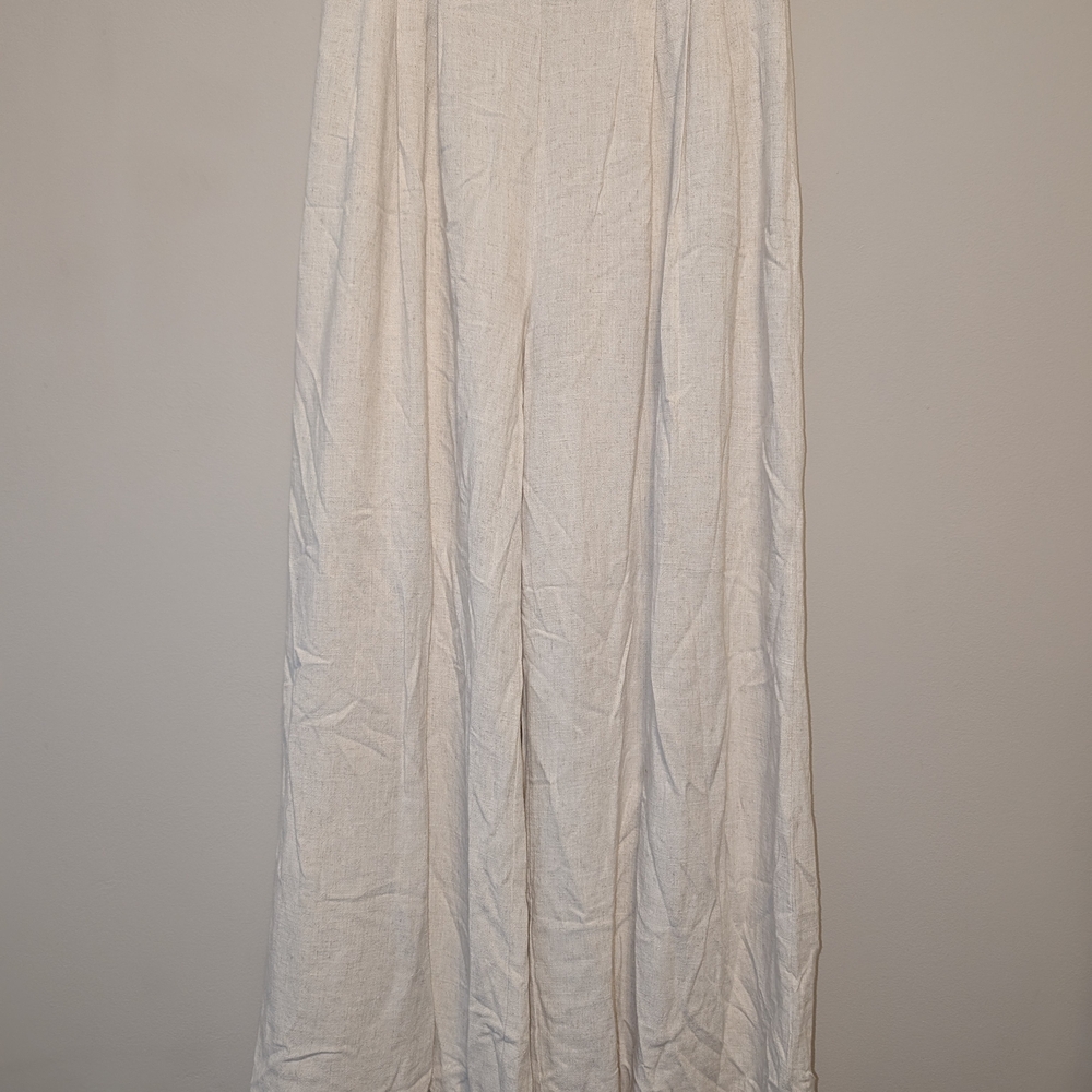 Cream Wide Leg Pants with Flowy Lightweight Fabric